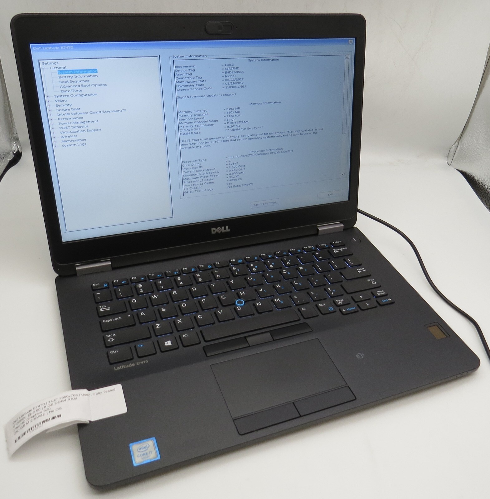 Dell Latitude E7470-14.0″-i7-6600U@2.60GHz-16GB RAM-256GB M.2 SATA- NO OS