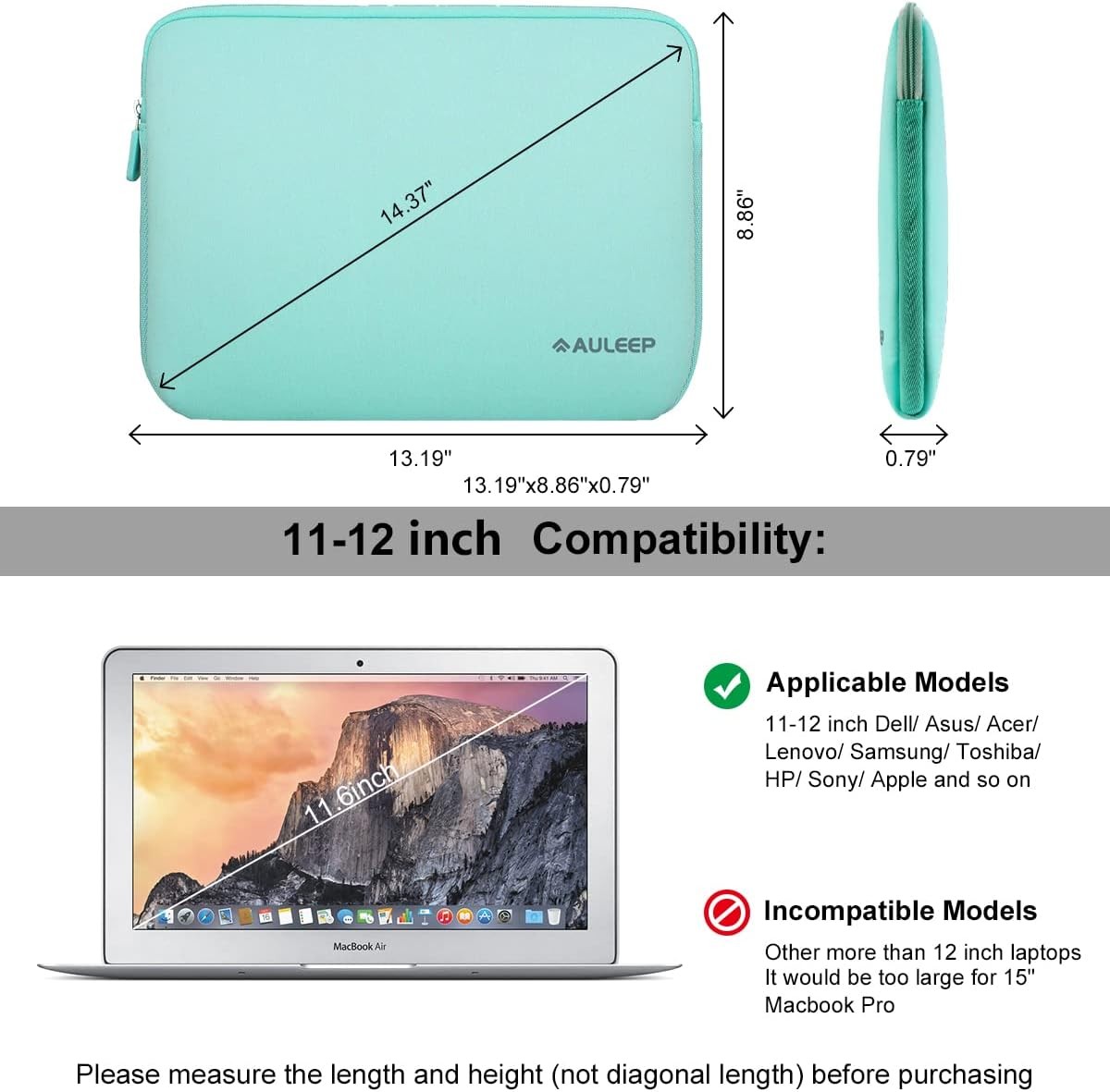 11-12 Inch Laptop Sleeves, Neoprene Notebook Computer Pocket Tablet Carrying Sle