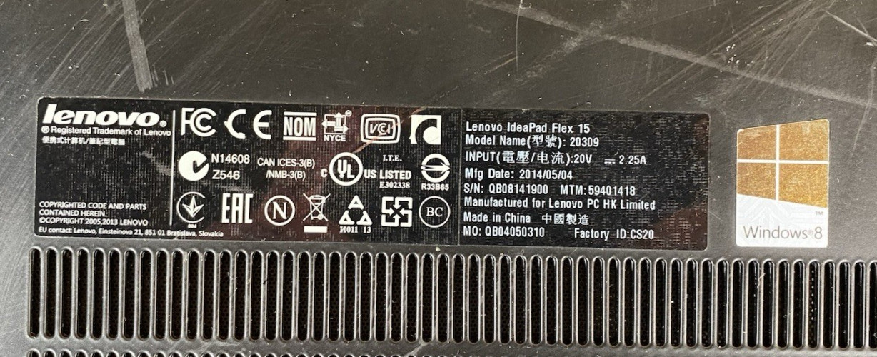 Lenovo IdeaPad Flex 15 20309 i7-4500U 2.4GHz 8GB 500GB HDD Win 10 H /FOR PARTS