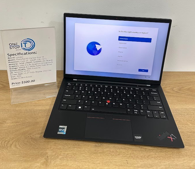 Lenovo ThinkPad X1 Carbon Gen 10, Core i7 1270P, 16GB LPDDR5 Iris Xe, 500 GB SSD