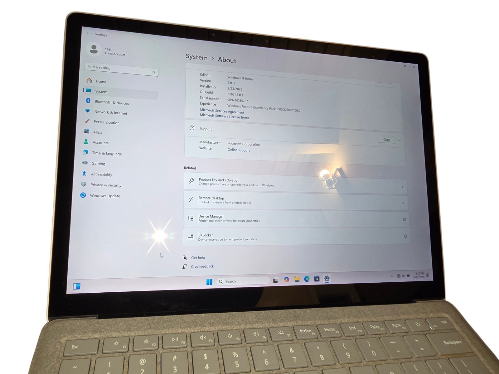 Microsoft Surface Laptop 2 13.5″ SLV i5 8250U 8GB RAM 128GB SSD Touch Chrg Win11