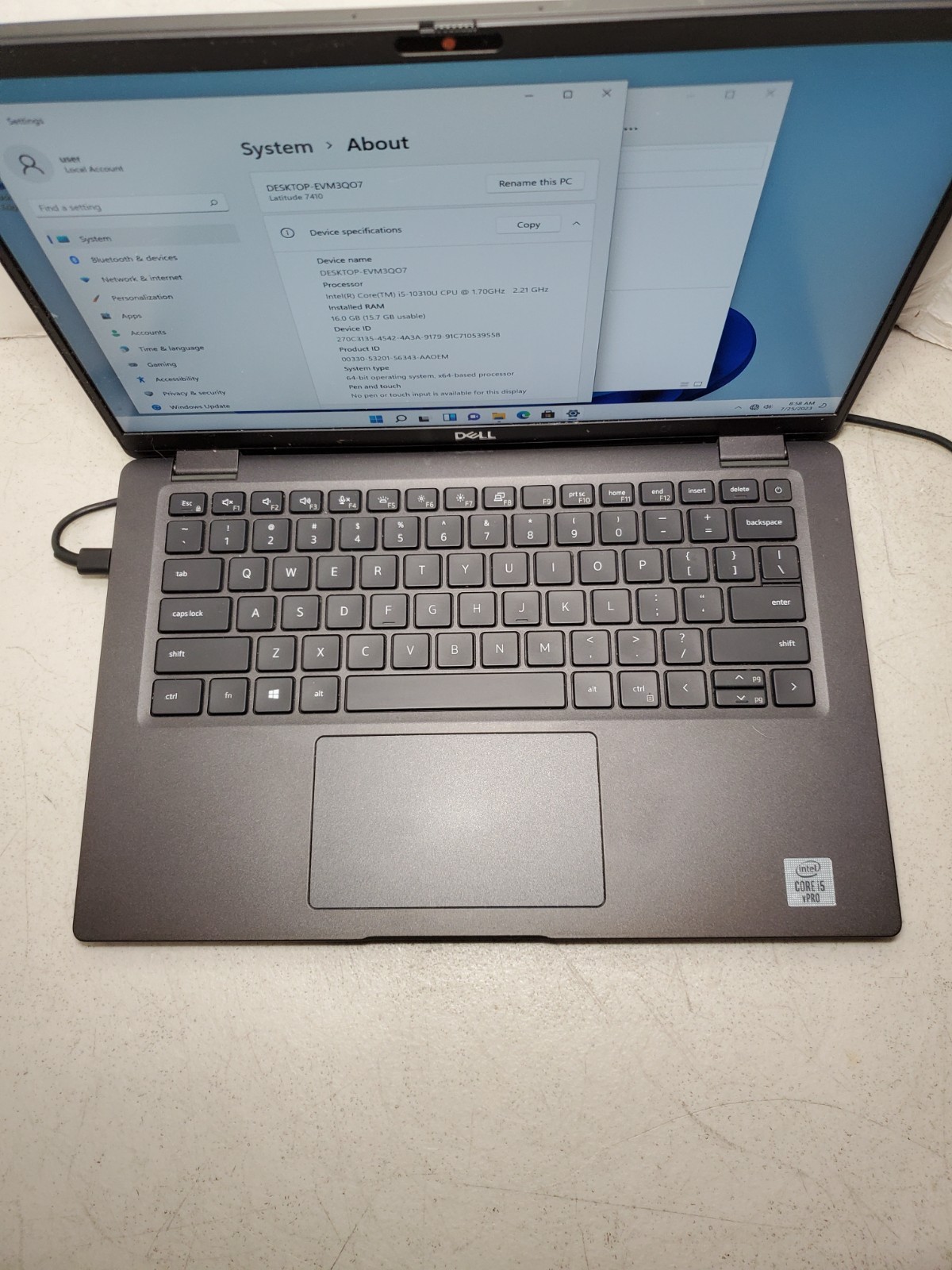 Dell Latitude 7410 14″ i5-10310U 1.7GHz 16GB RAM 256GB SSD Win11 NO BATTERY #69