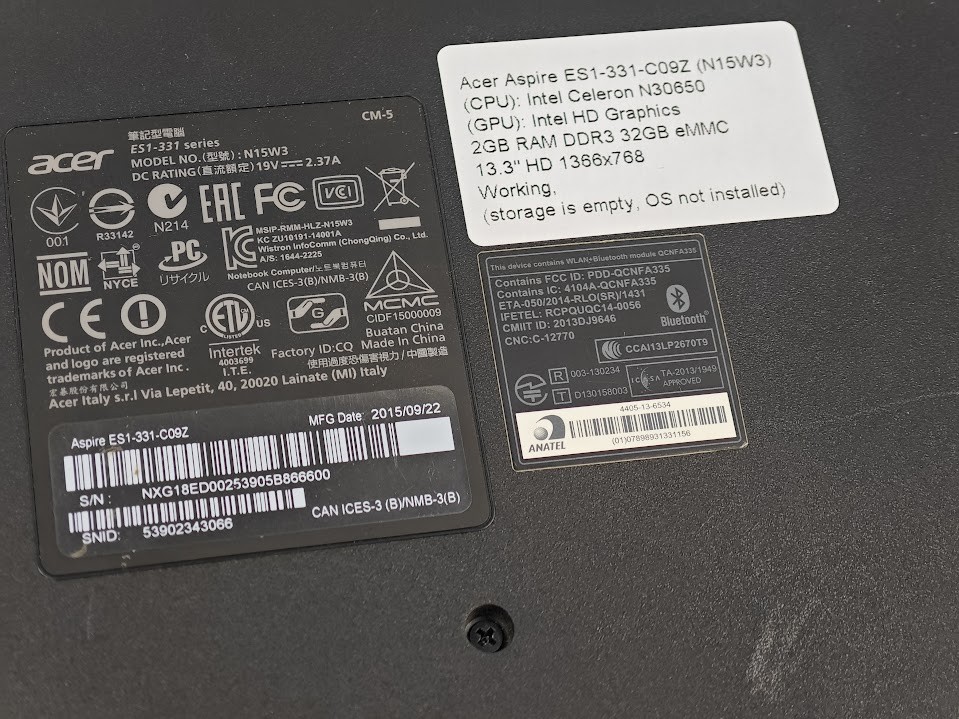 Acer Aspire ES1-331-C09Z Laptop – Used, no SSD, no OS