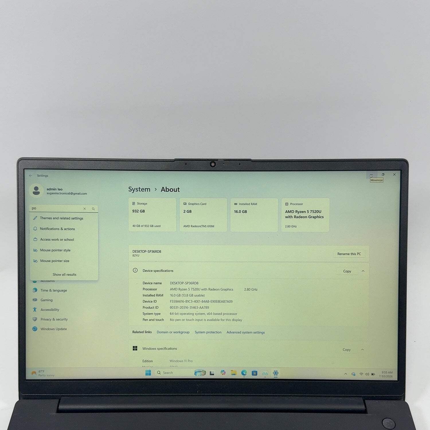 Lenovo V15 G4 15.6″ Ryzen 5 7520U 2.8GHz 16GB RAM 1TB SSD