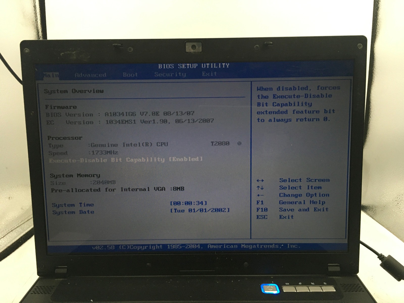 SPARTAN MS 10342B – BOOTS TO BIOS – INTEL PENTIUM T2000 – 2GB RAM – 15″-READ-BB