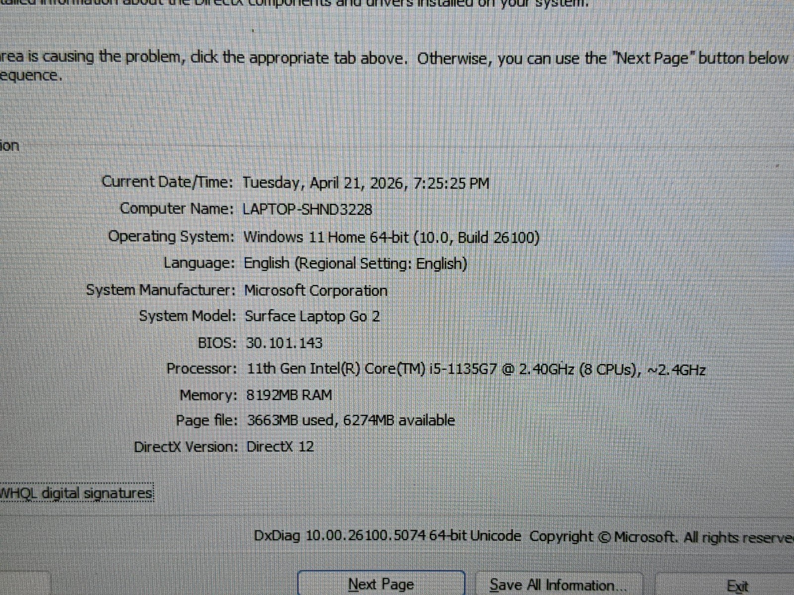 MS Surface Laptop Go 2 2013 12.4″1536×1024 TOUCH i5-11 2.4GHz 8GB 128GB W11H +PA