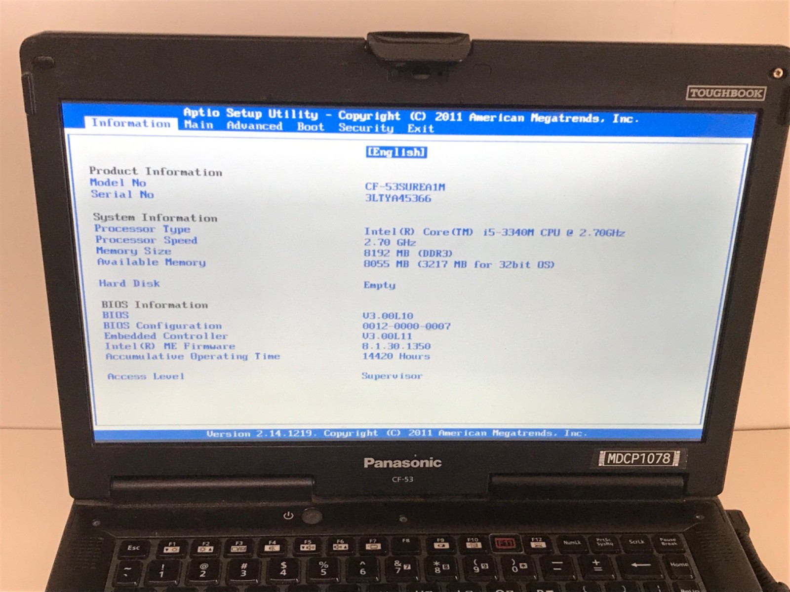 Panasonic Toughbook CF-53 i5-3340M 2.7GHz 8Gb NO HD/ Caddy MK3 53SUREA1M #7