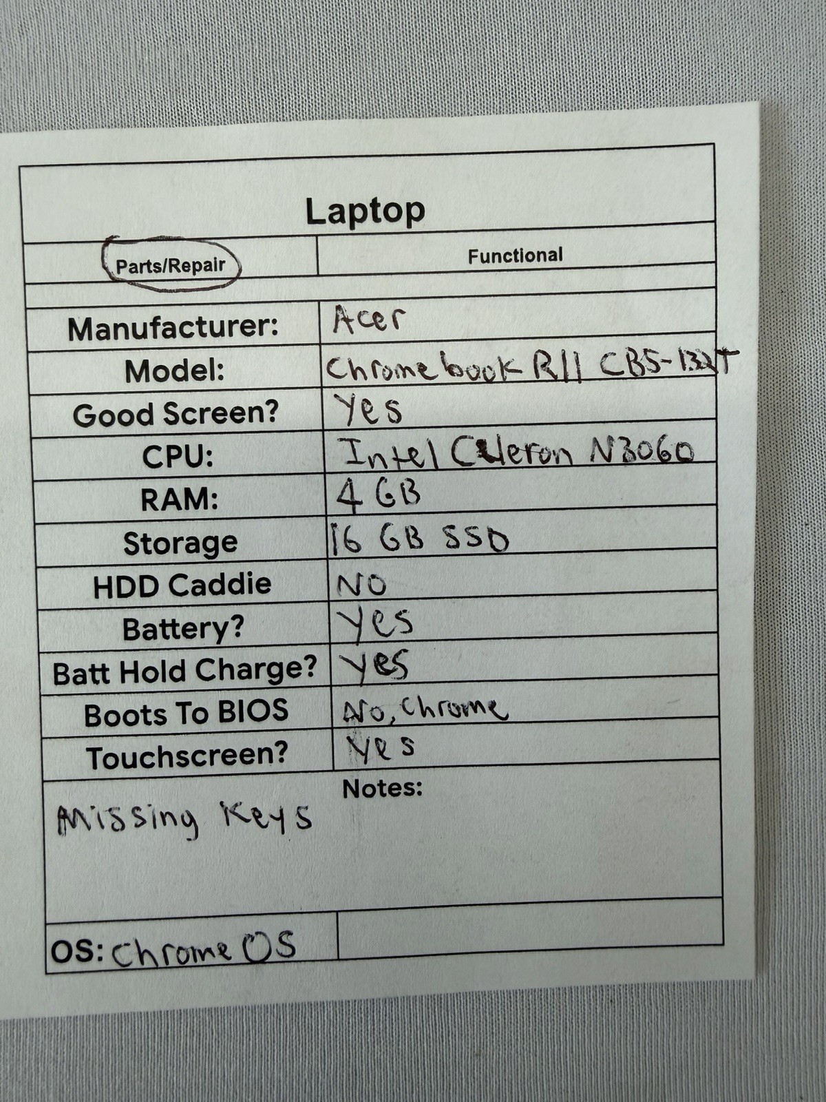 Acer Chromebook R11 CB5 132T Laptop – Good Screen – Intel Celeron N3060-Read Des