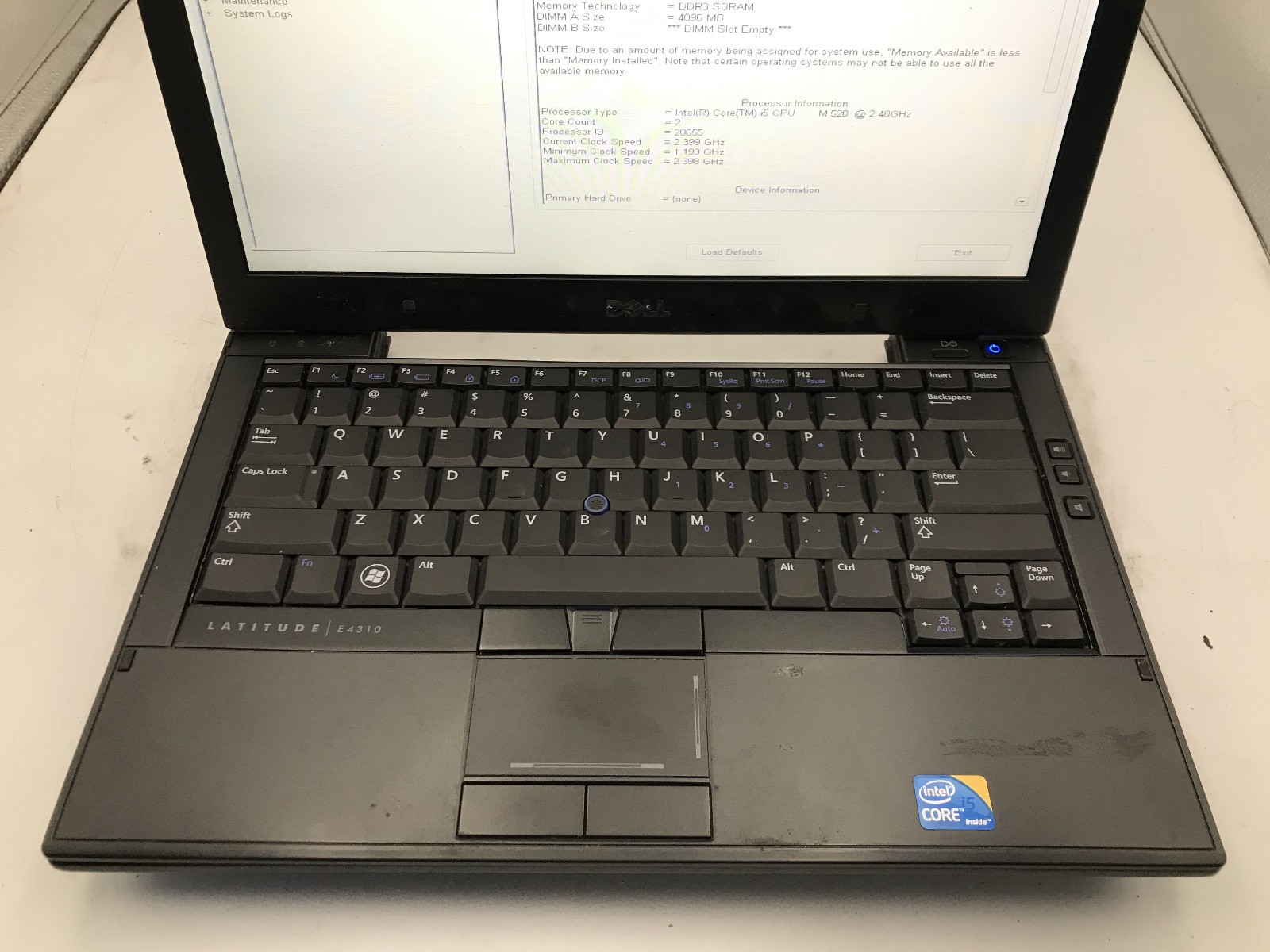 DELL LATITUDE E4310 – BOOTS TO BIOS – INTEL I5 M520 – NO RAM – NO OS – READ – BB