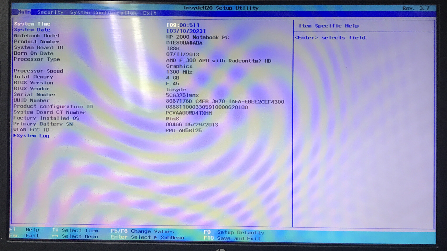 HP 2000 Notebook AMD E-300 APU Radeon HD 1.30GHz 4GB Ram No HDD Boot to BIOS