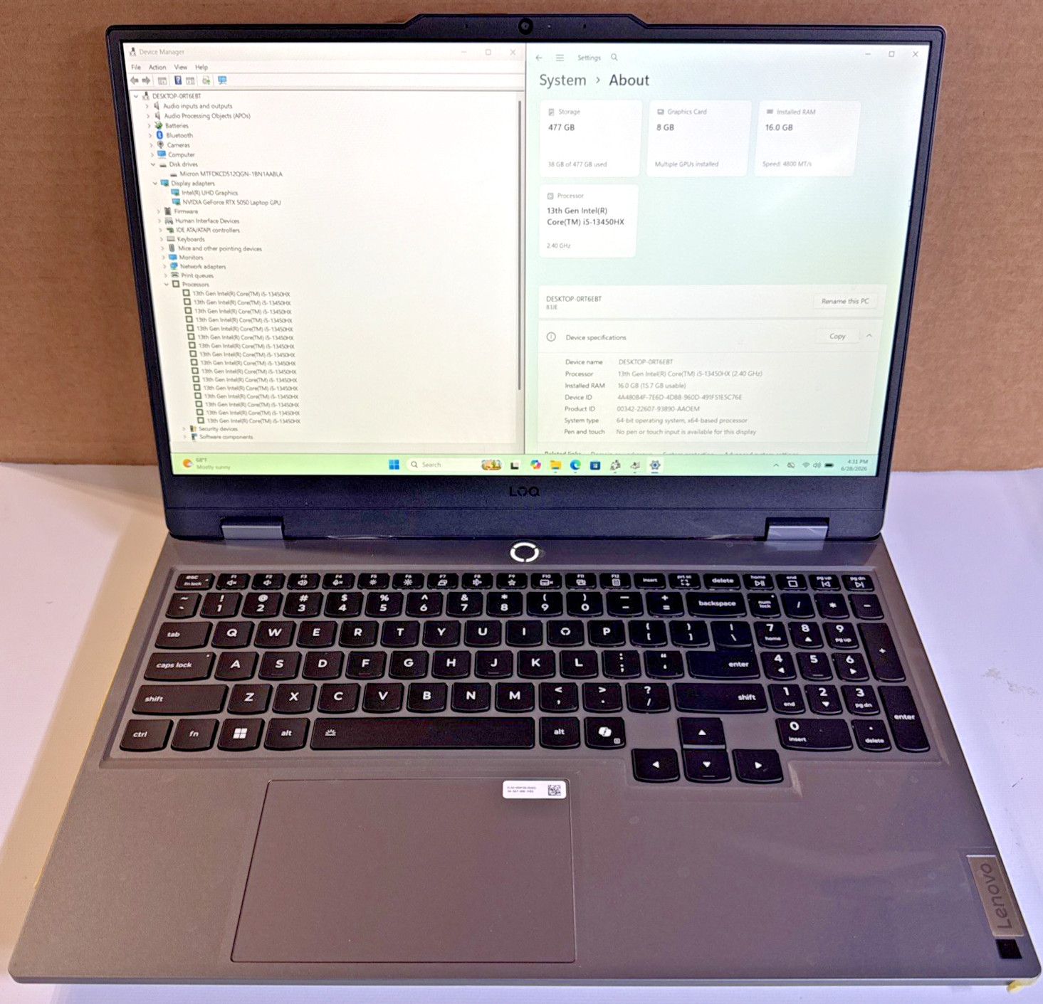 Lenovo LOQ 15.6″ Gaming Laptop Core i5-13450HX 16GB RAM NVIDIA RTX5050 512 SSD