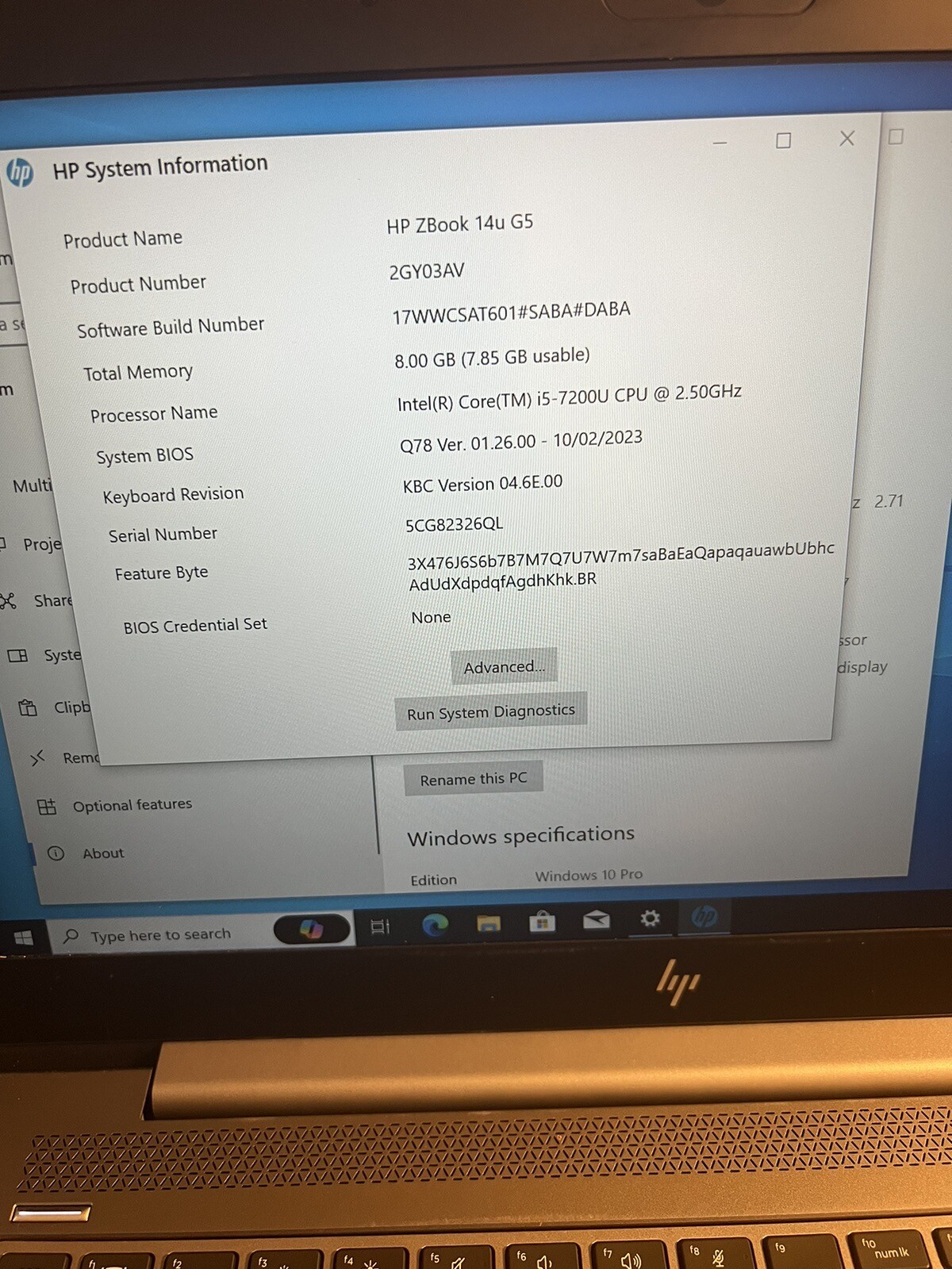 HP Zbook 14U G5 14″ Laptop i5-2.7GHz 7200U 8GB Ram 256GB SSD Windows 10 Pro