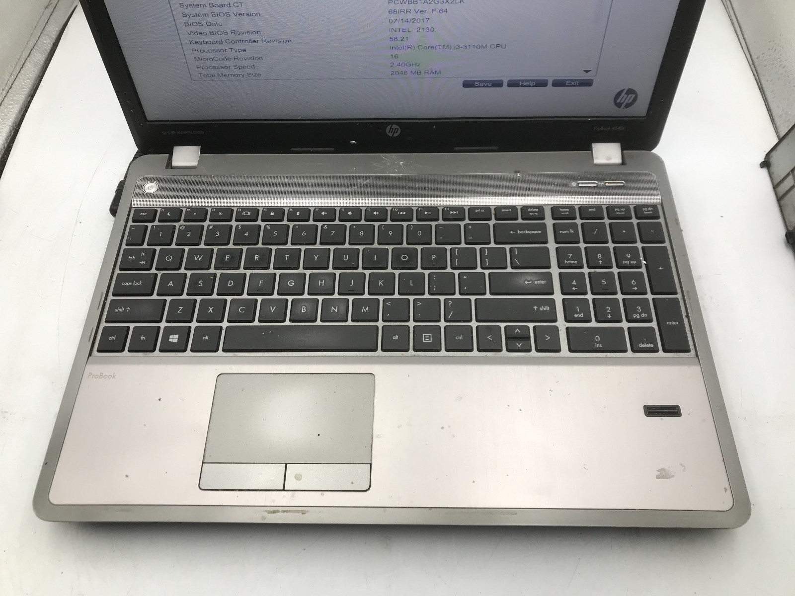 HP PROBOOK 4540S – BOOTS TO BIOS – INTEL I3 3110M – NO RAM – READ DESCRIP – BB!