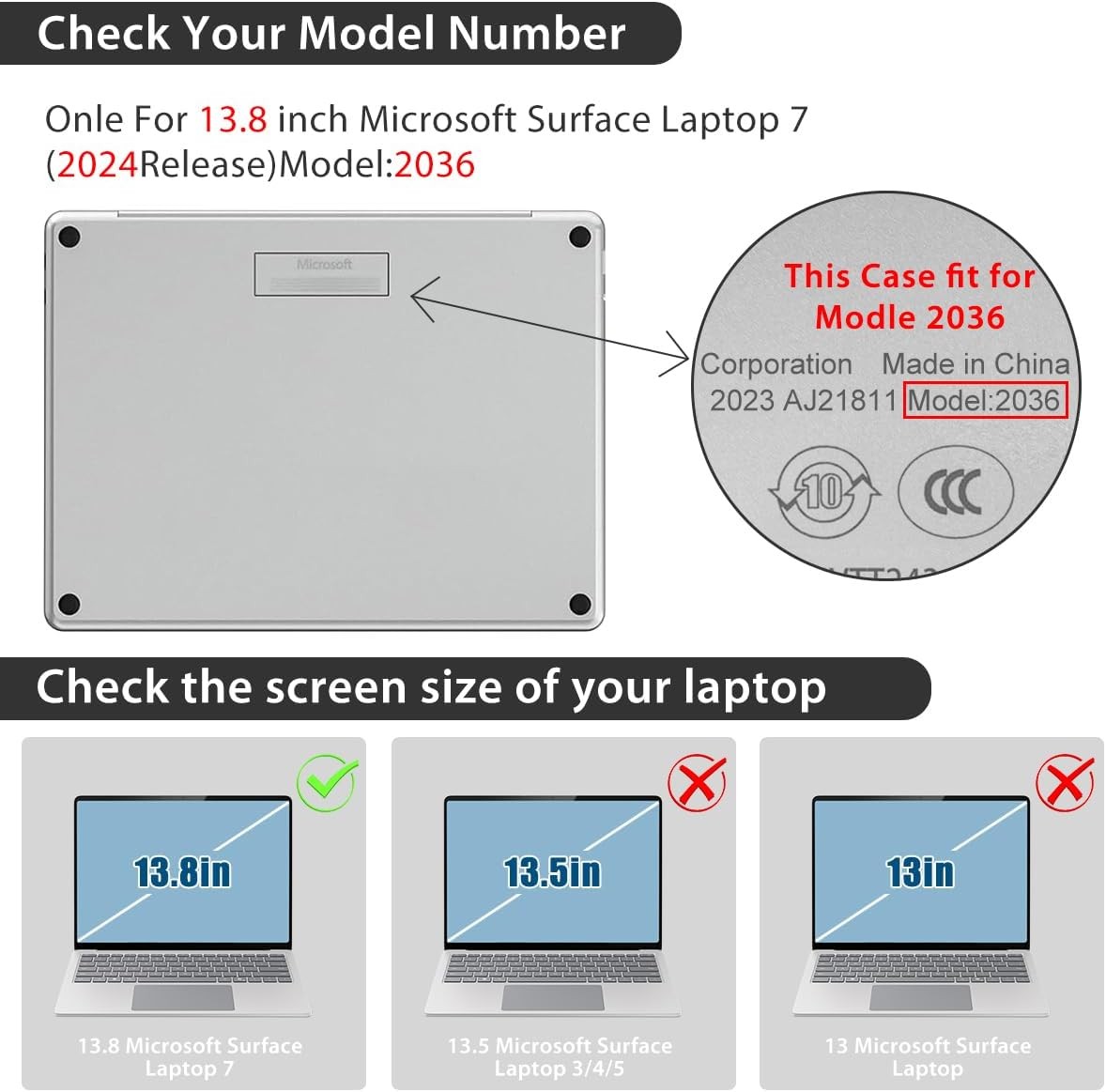 Case for 13.8 inch Microsoft Surface Laptop 7 2024, Hard Shell Case + Covers