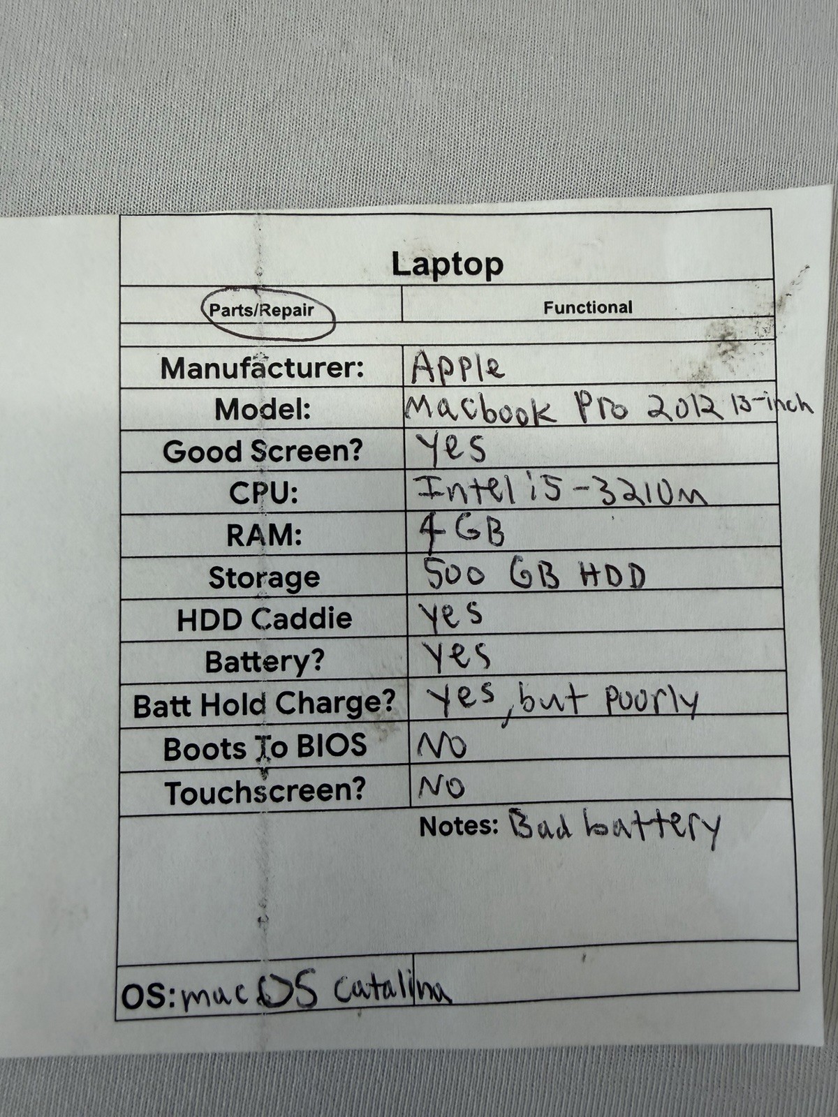 Apple Macbook Pro 2012 13-in Lapbook – Good Screen – Intel i5-3210m – Read Des