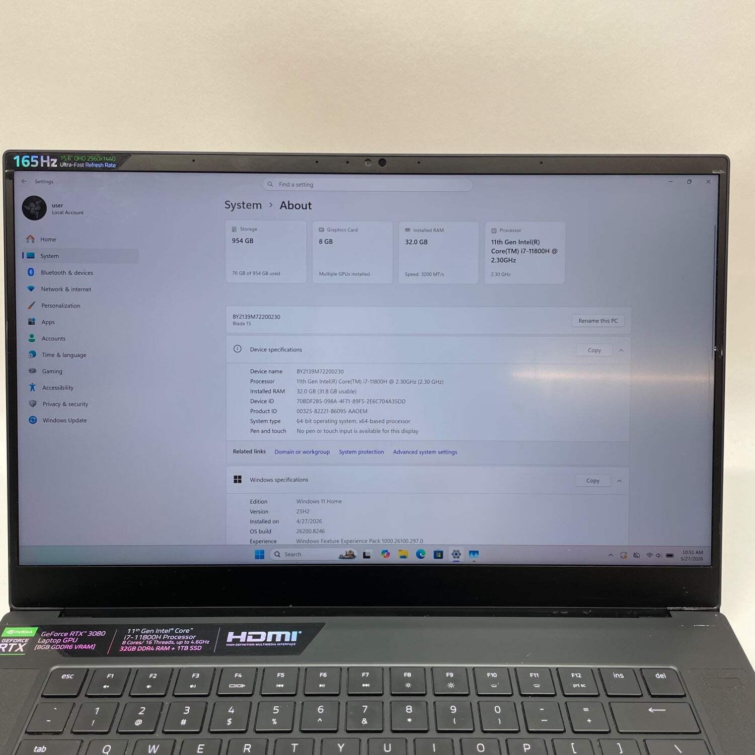 Razer Blade 15 Advanced RZ09-0409 15.6″ i7-11800H 32GB RAM 1TB SSD RTX 3080