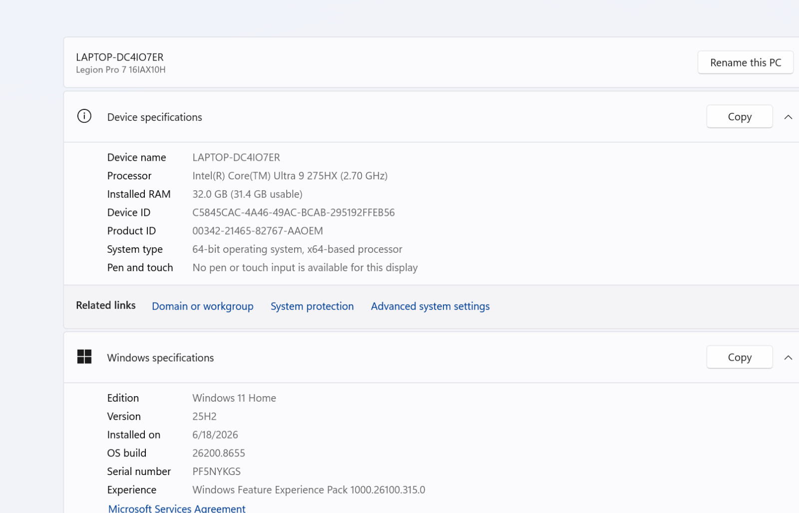 Lenovo Legion Pro 7 16IAX10H 16″ WQXGA 240hz Ultra 9 RTX 5080 32GB 1TB SSD W11H