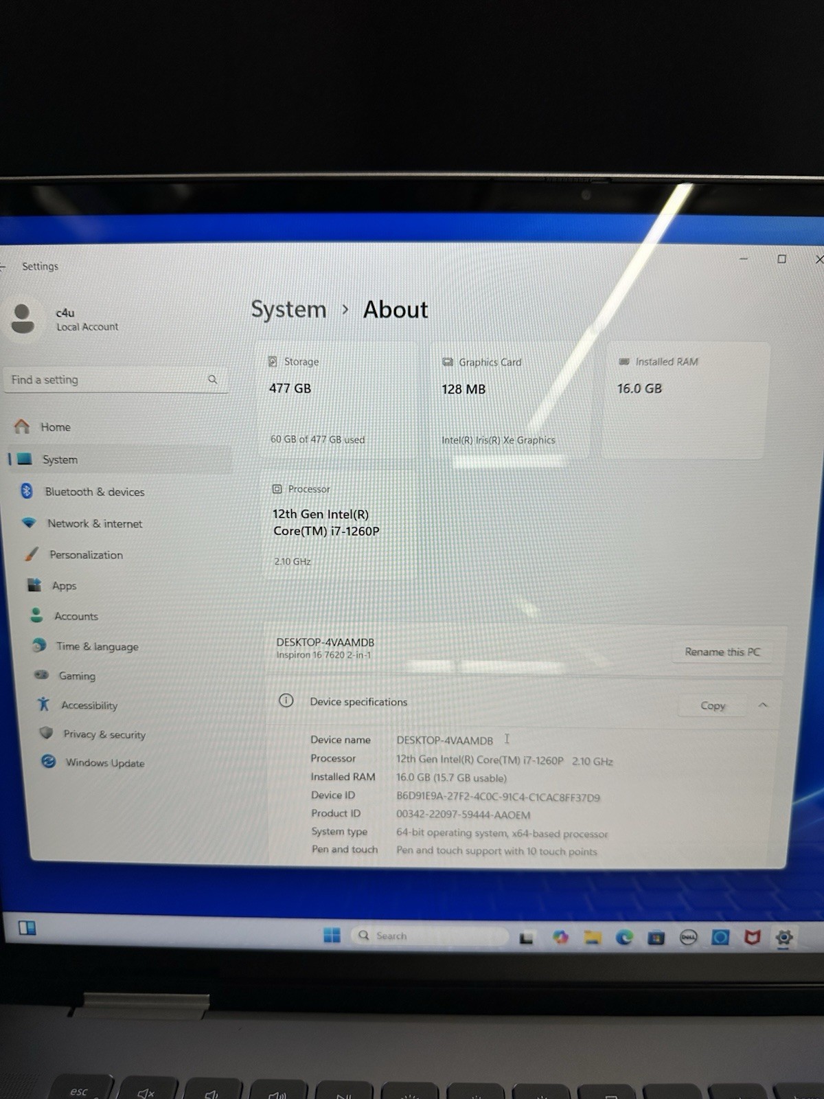 Dell Inspiron 2-in-1 16″ 16GB RAM 512GB SSD Intel Core i7 12th Gen 2.1 GHz W/Bag