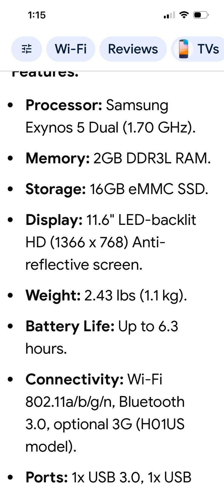 Samsung Chromebook 11.6″ 16GB SSD, Samsung Exynos 5 Dual, 1.7GHz, 2GB RAM &Cord