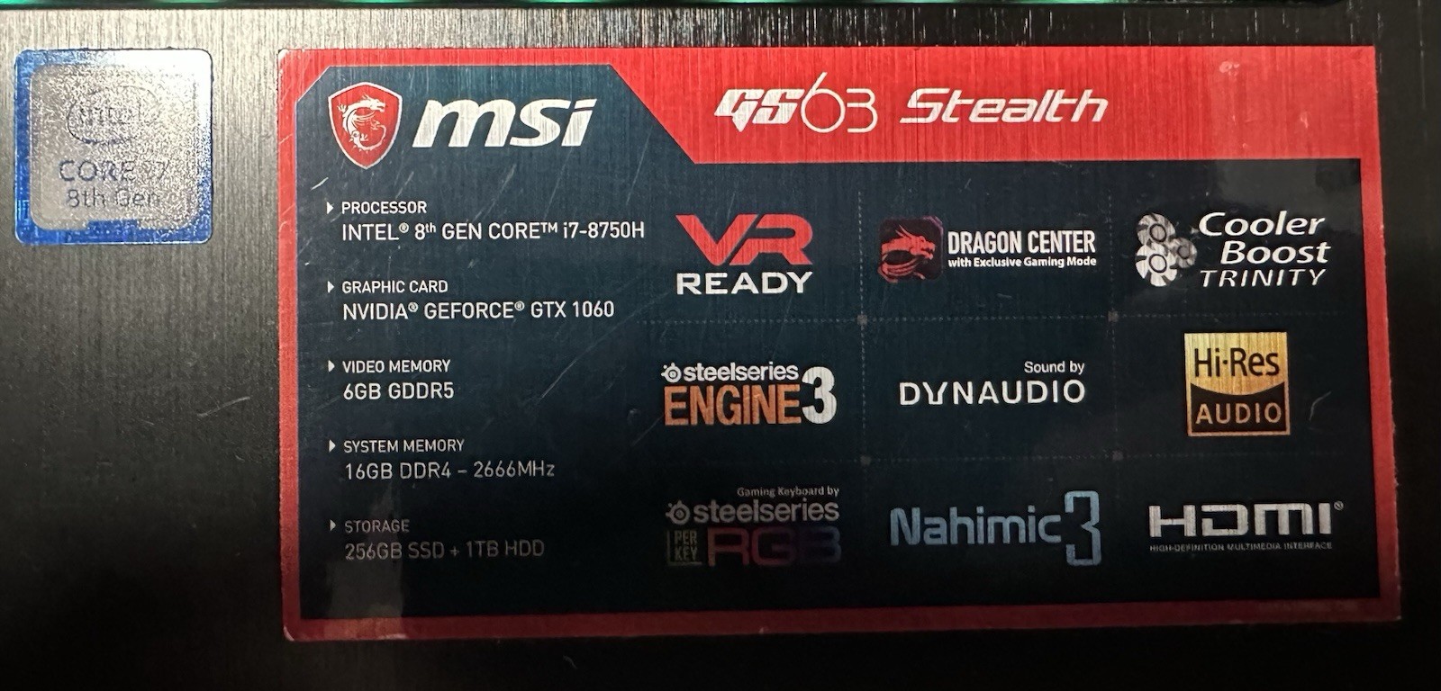 MSI GS63 Stealth 8RE Gaming Laptop –I7-8750H GTX 1060 16GB RAM 256GB SSD 1TB HD