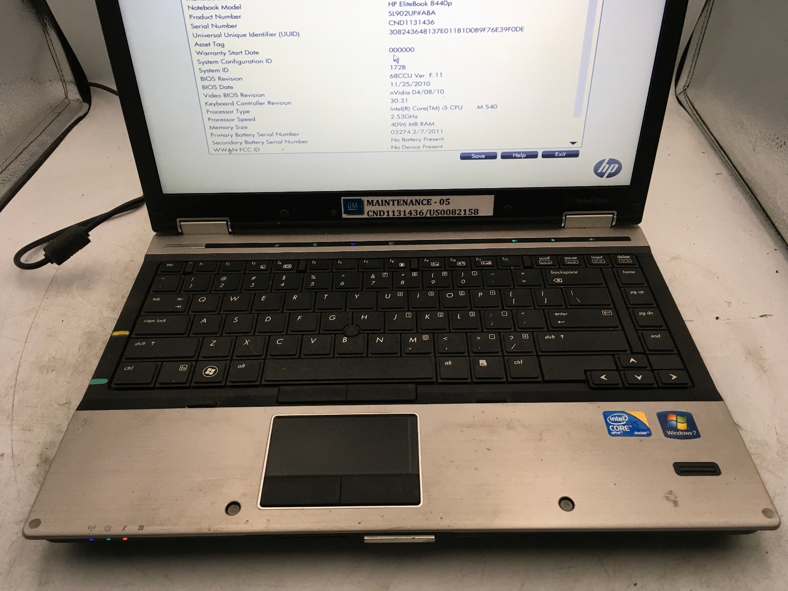 HP ELITEBOOK 8440P – BOOTS TO BIOS – INTEL CORE I5 M540 – 4GB RAM – READ – BB