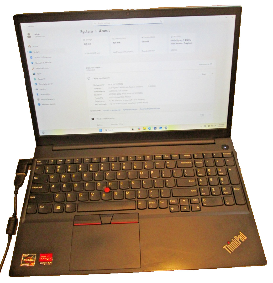 Lenovo ThinkPad E15 Gen 2 Ryzen 5 4500U 16GB RAM 256GB SSD Windows 11