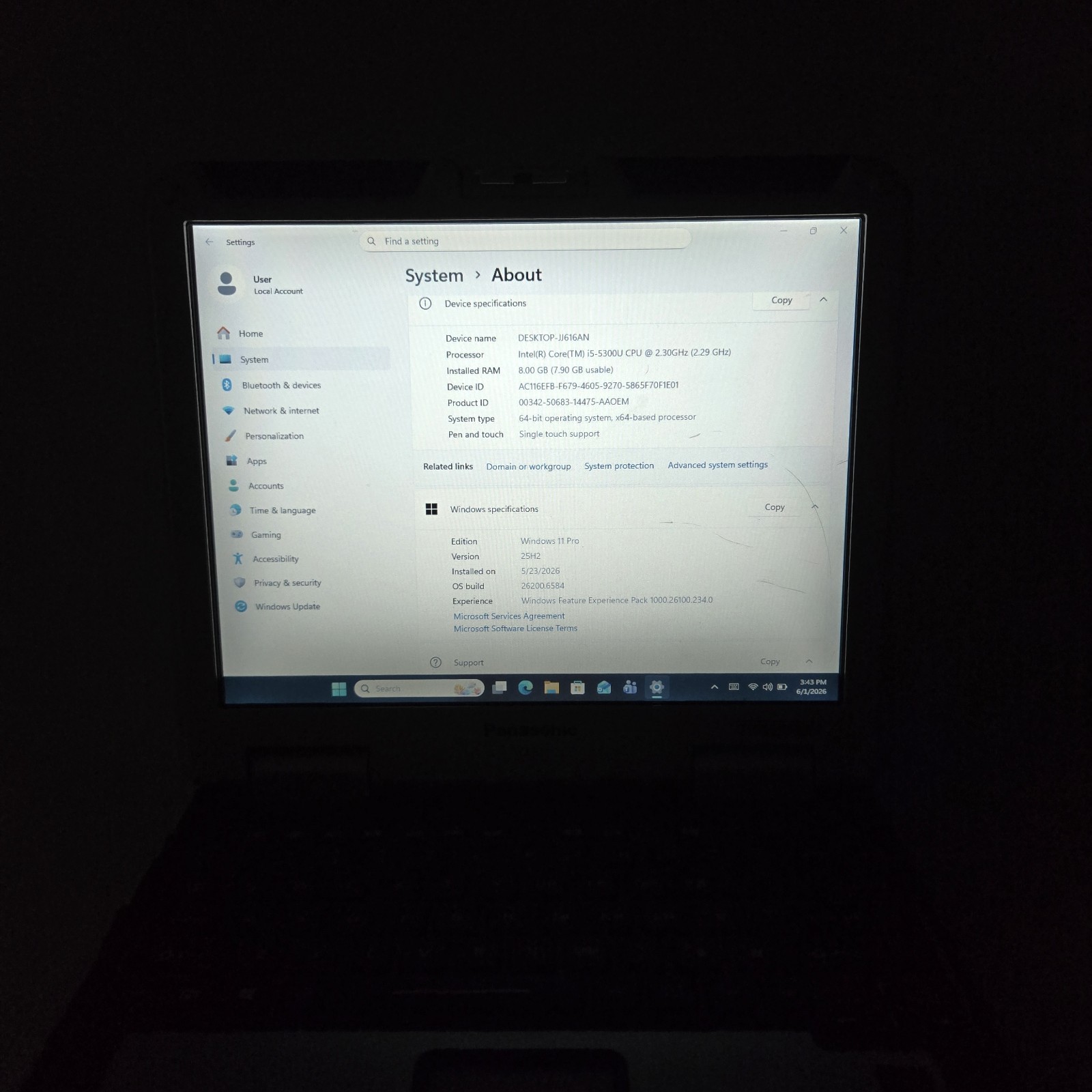 Panasonic Toughbook CF-31 MK5 i5-5300U 2.30GHz 256GB SSD 8GB Ram W11 — Grade B