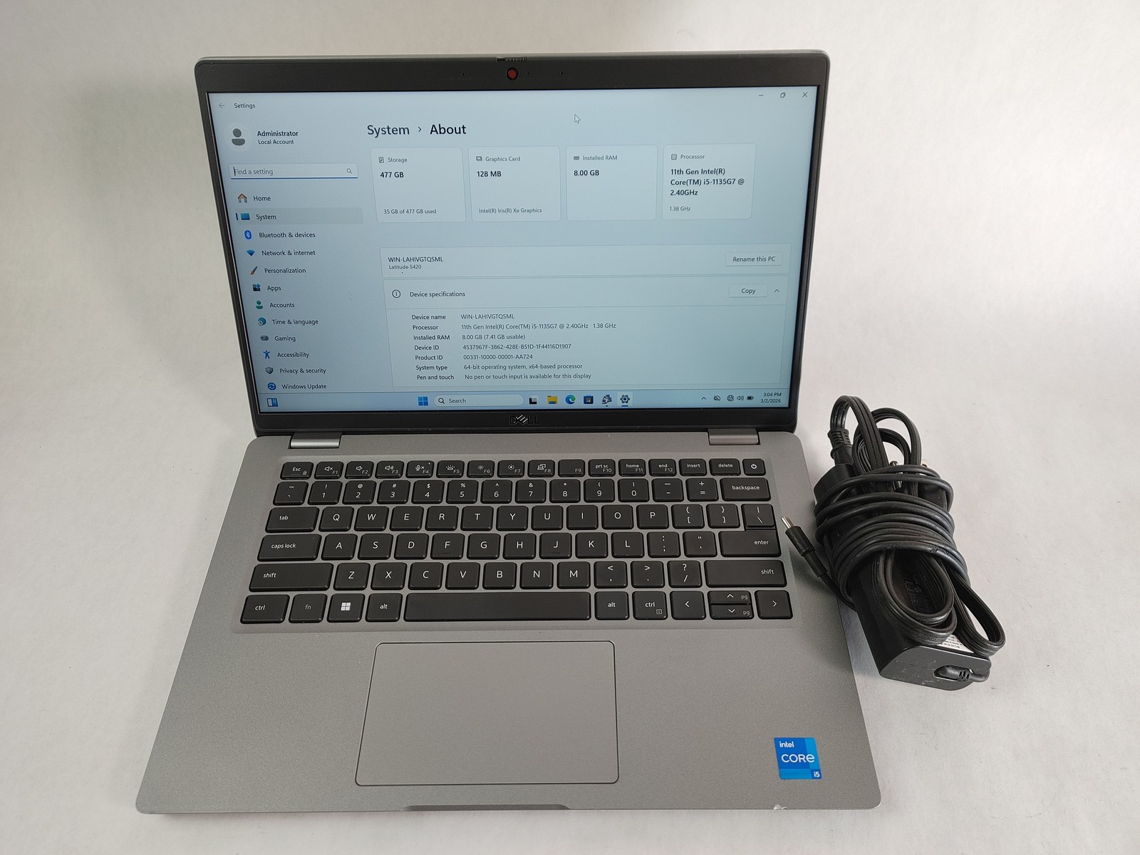 Dell Latitude 5420 Core i5-1135G7 2.40 GHz 8 GB DDR4 512 GB NVMe Windows 11 Pro