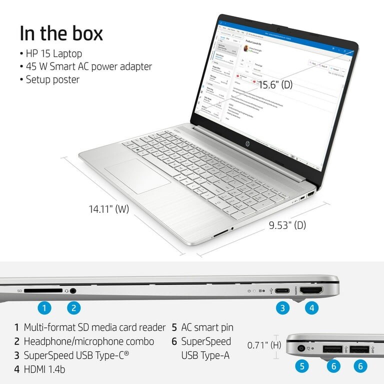 NEW HP 15 Laptop. 15.6″ 1080p, i5-1135G7, 8GB RAM, 256GB SSD,Win 11 -15-dy2795wm