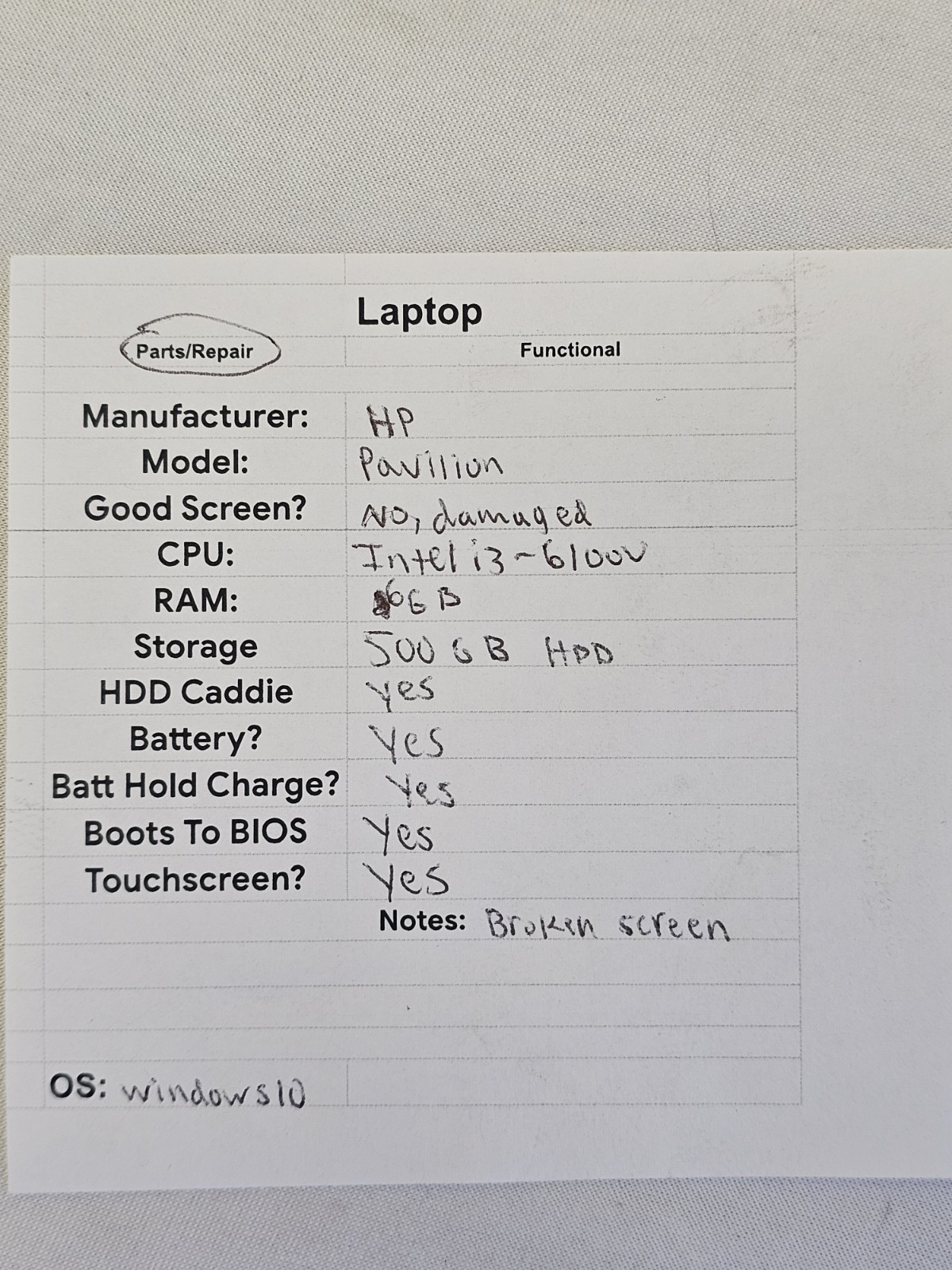 HP Pavilion x360 m3 Laptop – i3 6100u – 6GB RAM – 500GB HDD – BAD SCREEN WIN 10