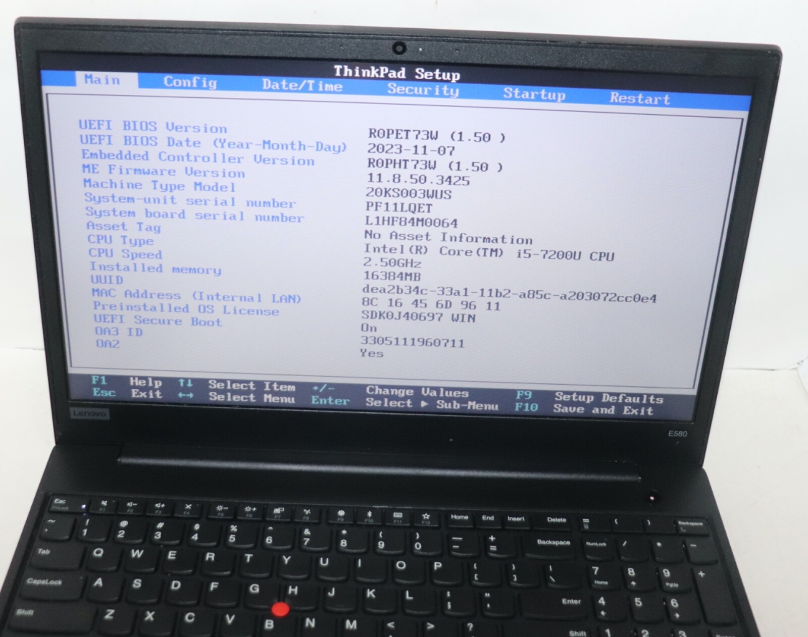 Lenovo ThinkPad E580 Inte core i5@2.60GHz|16GBRAM|256GBSSD HDD|WIN11.PRO|Webcam