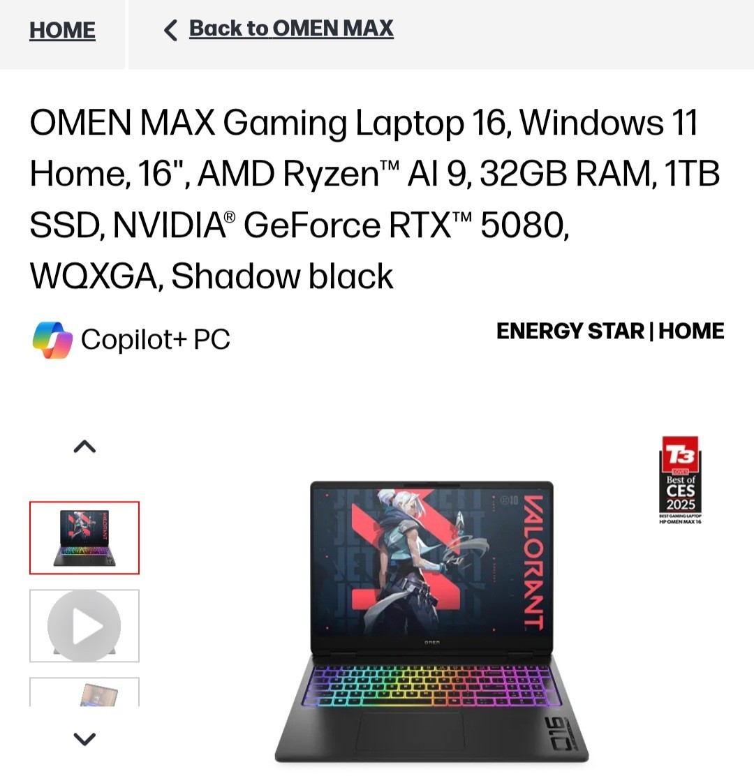 HP OMEN MAX 16″ Gaming Laptop AMD Ryzen AI 9 HX 375 RTX 5080 32GB RAM 1TB SSD