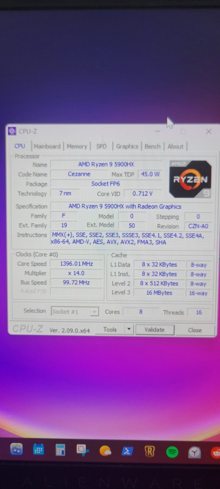ALIENWARE P109F GAMING LAPTOP, AMD Ryzen 9 5900HX, RTX 3070 GPU, 1TB, 16gb RAM