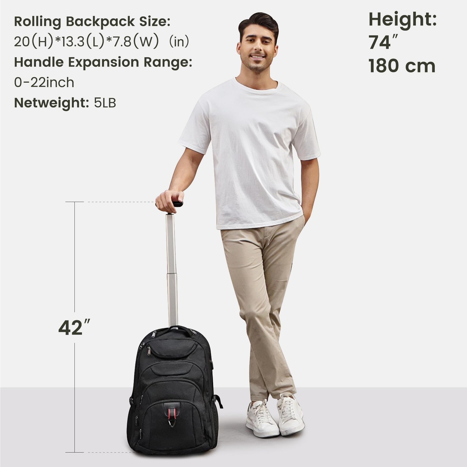 Boavan Rolling Backpack,17 inch Water Resistant Wheeled Backpack,Carry on Luggag