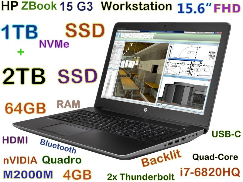 Workstation HP ZBook 15 G3 i7-Quad FAST 3TB SSD 64GB 15.6″ Quadro M2000M 4GB