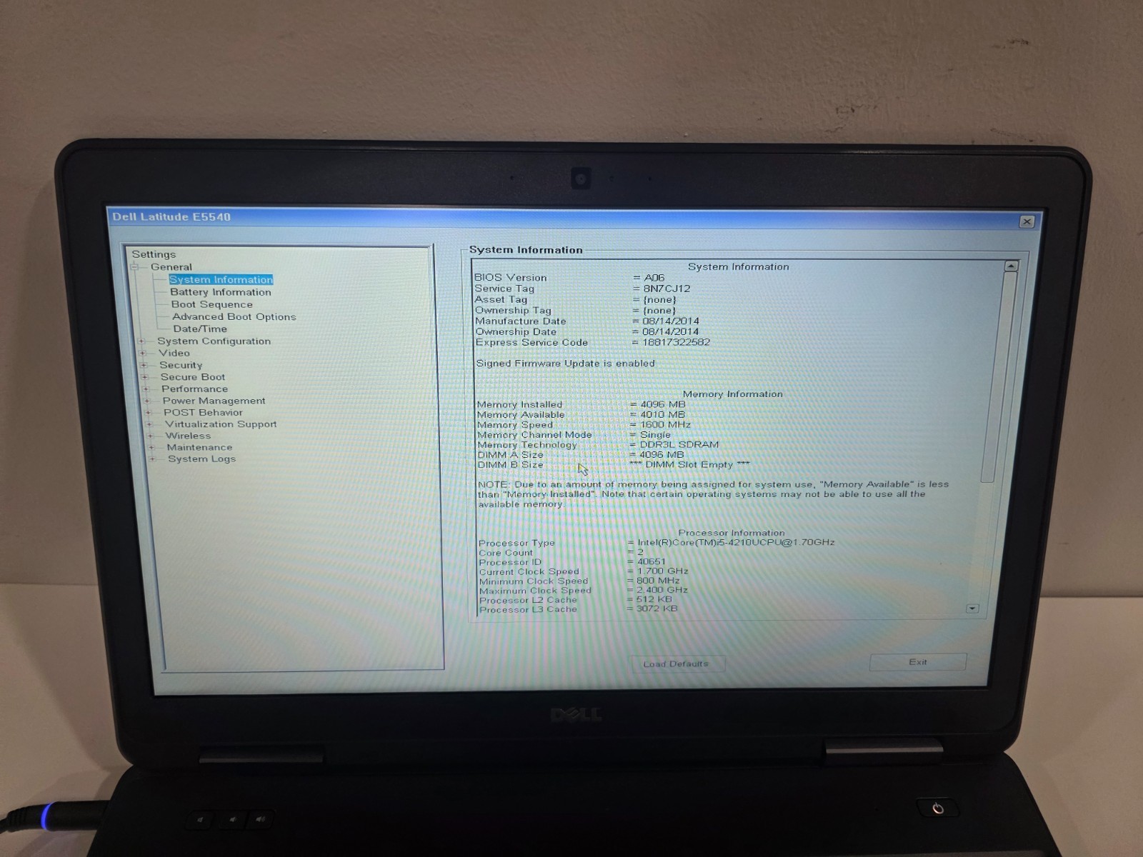 Dell Latitude E5540 Intel i5-4210U 4GB Webcam