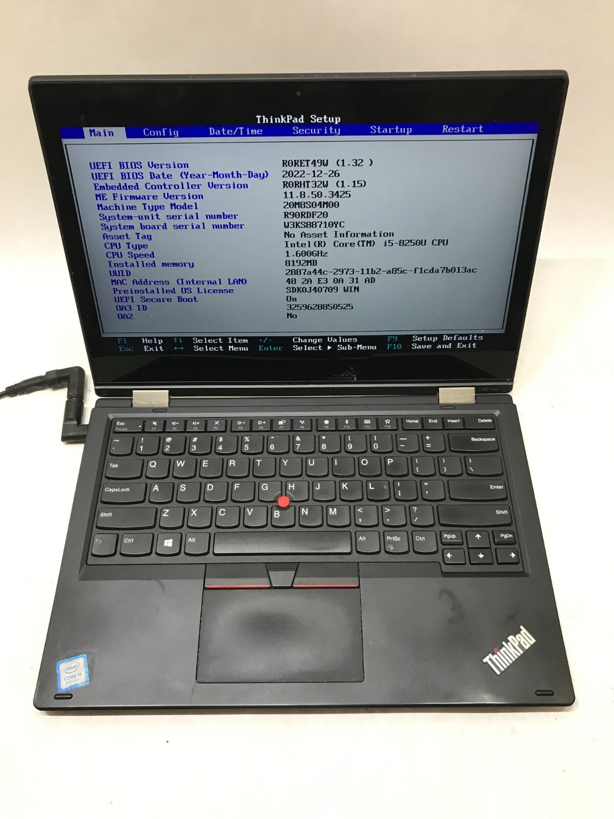 Lenovo ThinkPad L380 Yoga 13″ Intel i5-8250U NO RAM NO HDD Cracked BIOS LOCK DW