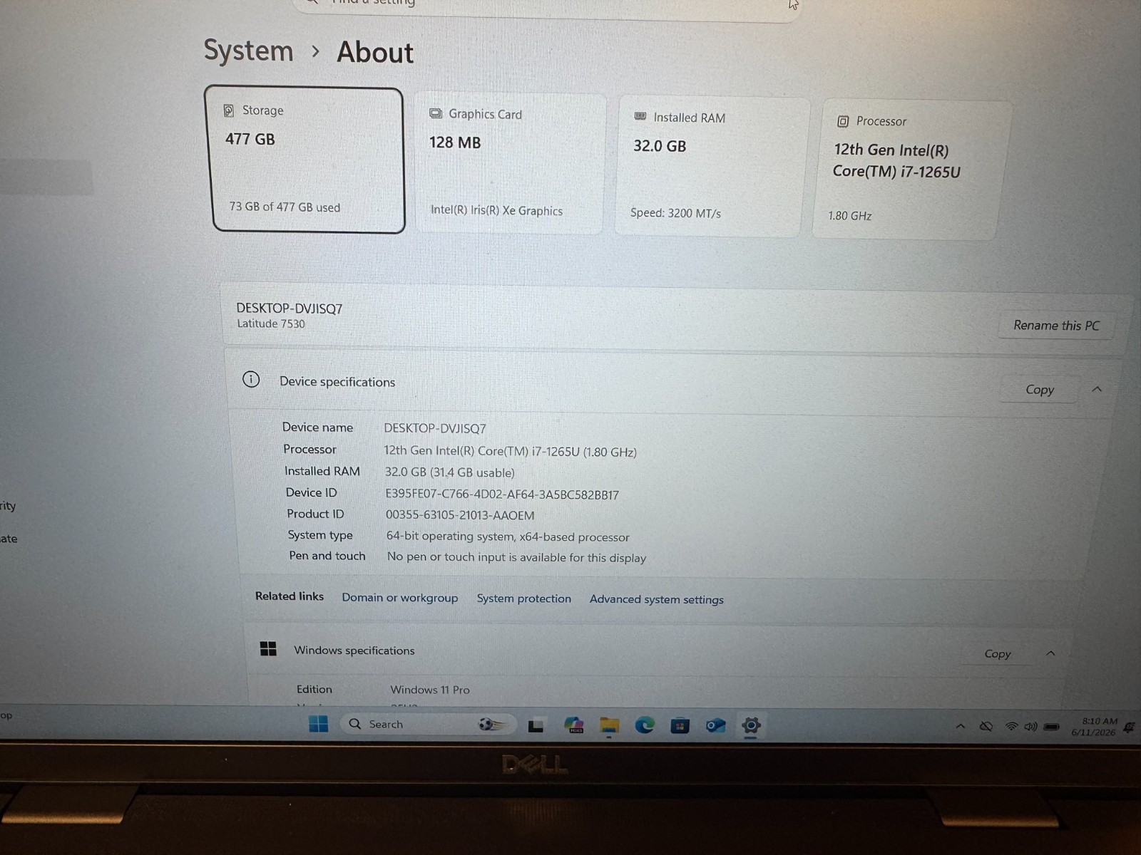 Dell Latitude 7530 | i7-1265U @ up to 4.8GHz | 32GB DDR4 | 512GB m2 | Win 11