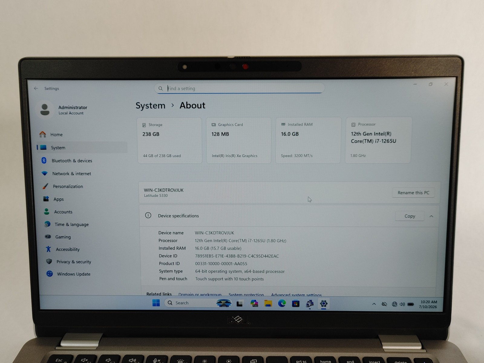 Dell Latitude 5330 Core i7-1265U 1.80 GHz 16 GB DDR4 256 GB NVMe Windows 11 Pro