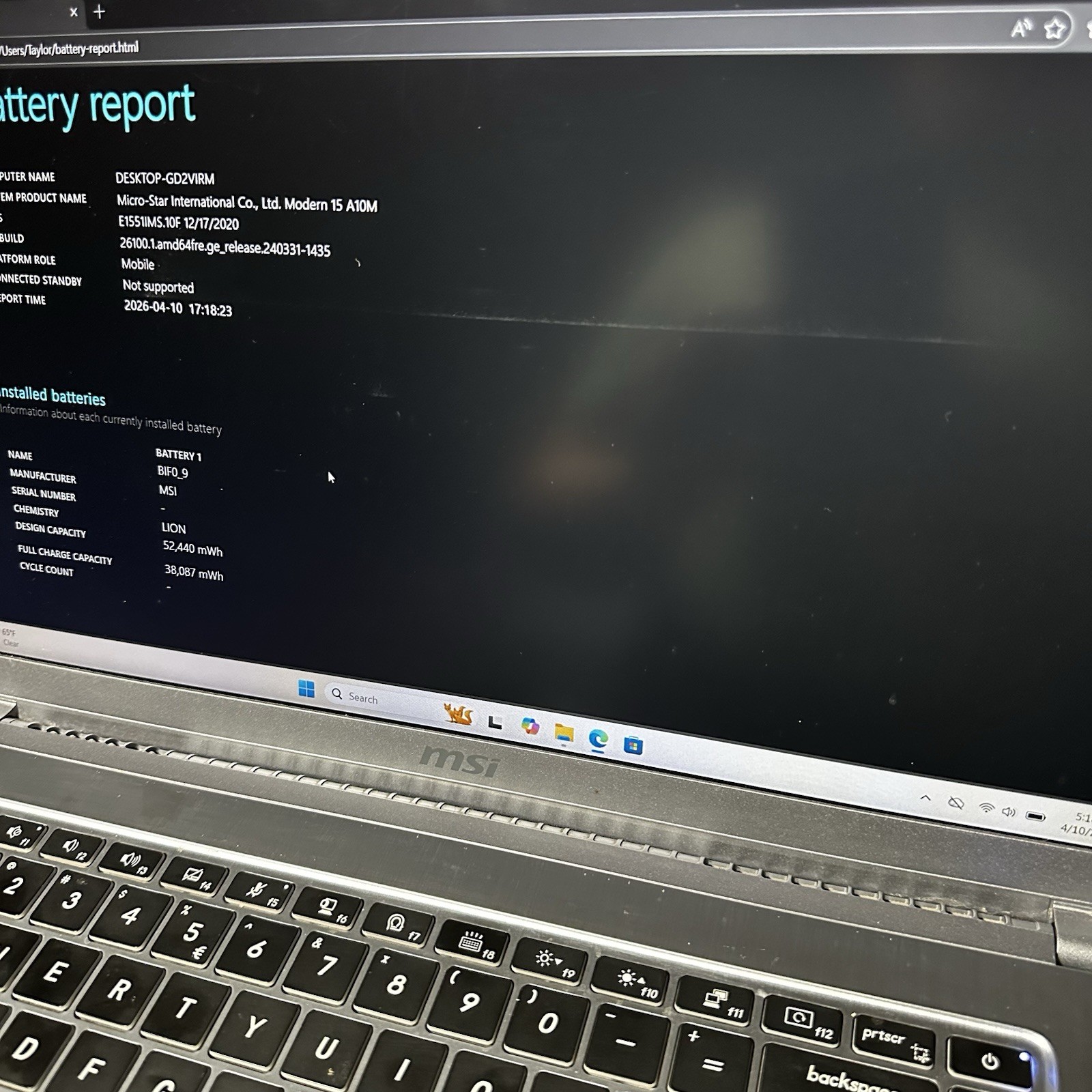 MSI Modern 15 A10M-450US INTEL i5 10210U 16GB RAM 512GB SSD