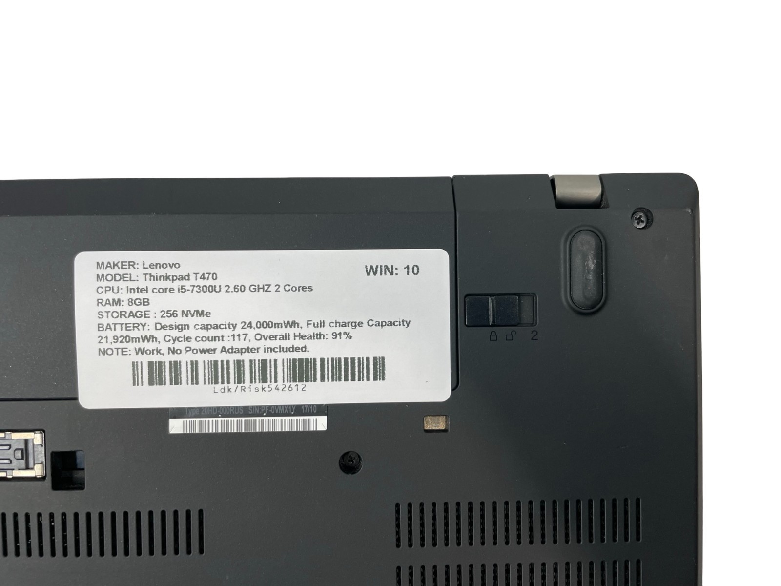 Lenovo ThinkPad T470 14″ i5-7300U 2.60GHz 8GB RAM 256GB NVMe Win. 10