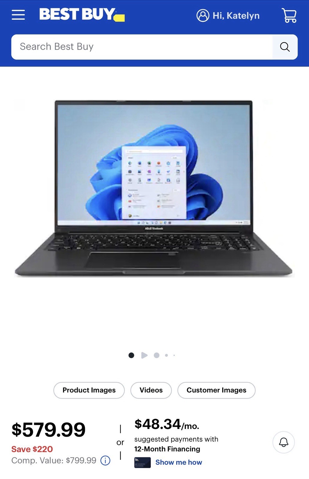ASUS Vivobook 16″ FHD+ Laptop, AMD Ryzen 7, 16GB Memory, 1TB SSD, Black