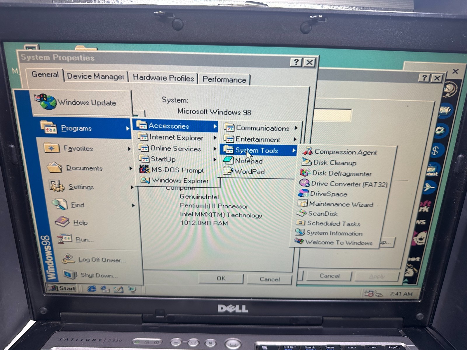 DELL D820 CORE 2 DUO, WIN 98, 64 GB SSD POWER ADAPTER, STRICTLY FOR PARTS/REPAIR