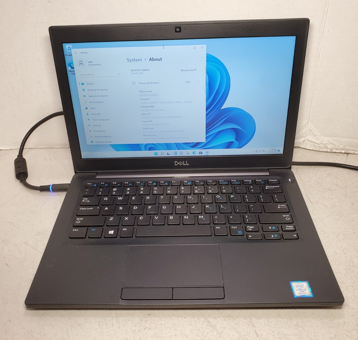 Dell Latitude 7290 12.5” i7-8650U 1.9GHz 8GB 256GB SSD Win11 NO BATTERY! #69