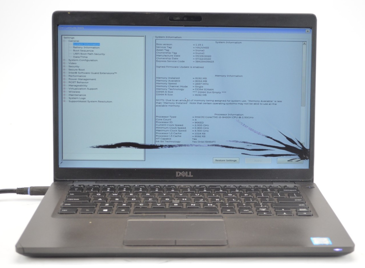 Dell Latitude 5401 14″ FHD i5-9400H 8GB RAM Cracked Screen No SSD No Charger