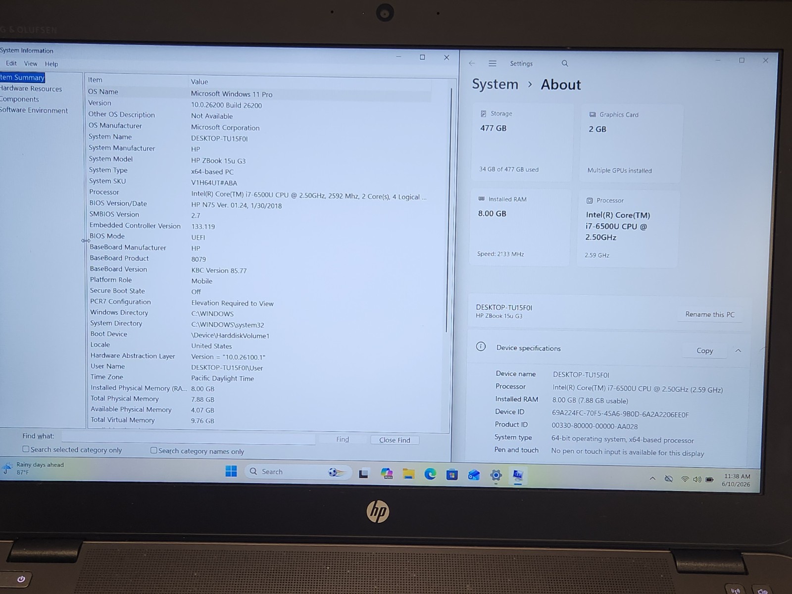 HP ZBOOK 15u G3 Workstation i7-6700HQ @2.60GHz – 8GB RAM – 512GB SSD – W11P