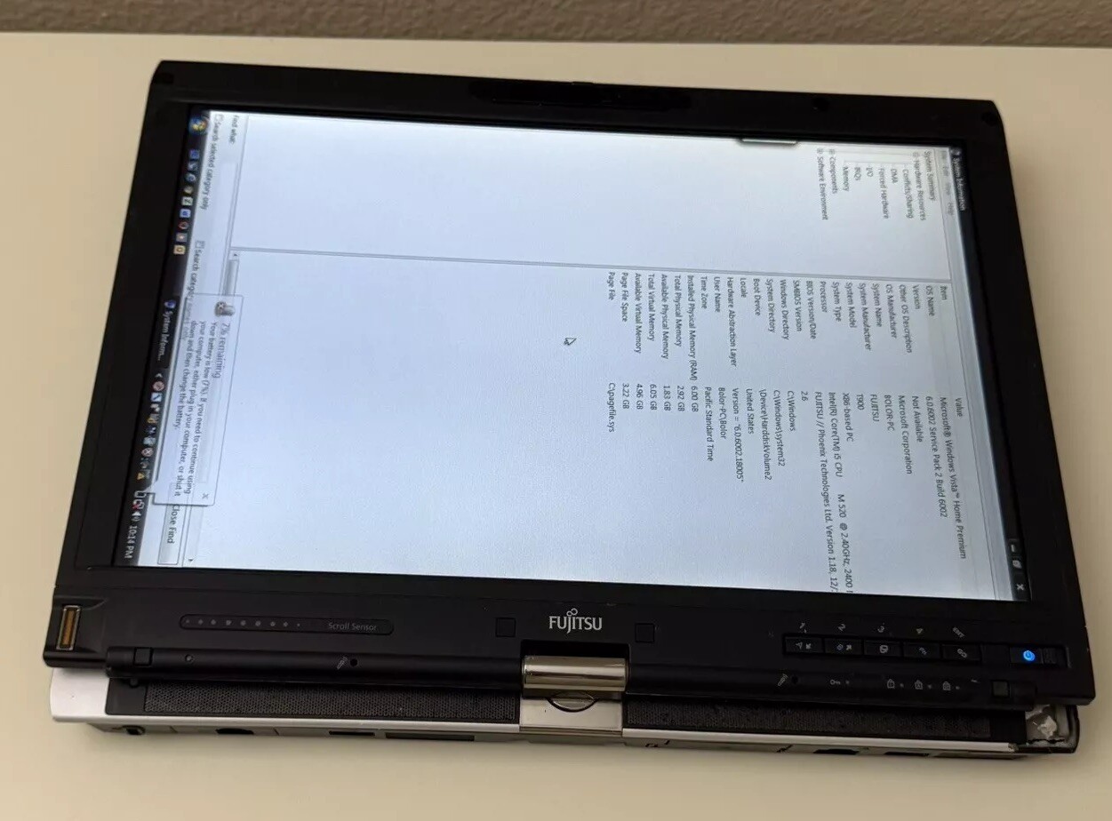 Fujitsu Lifebook T900, Intel core i5-M520 @2.40GHz, 6GB Ram Windows Vista