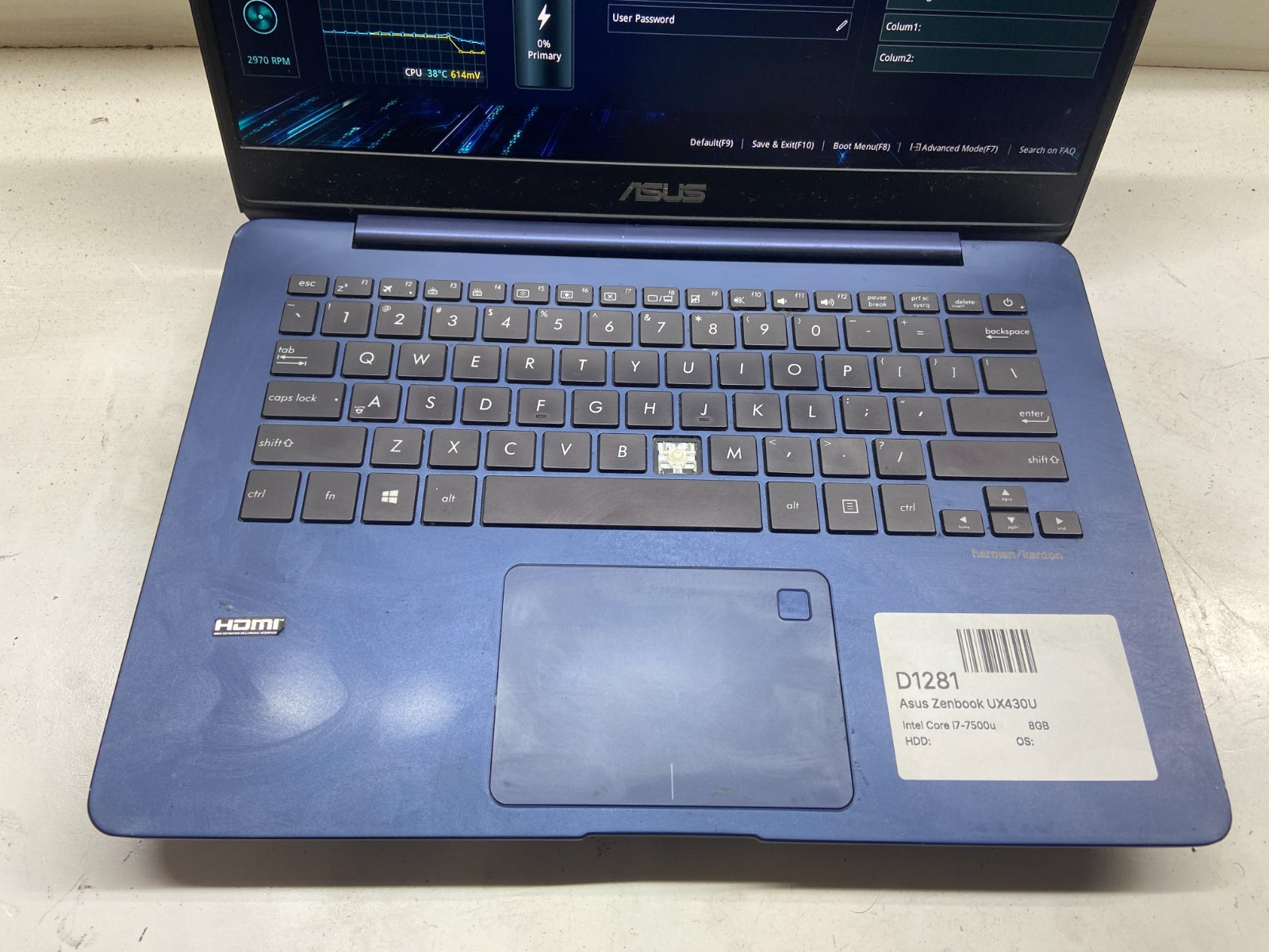 Asus Zenbook UX430U Intel Core i7-7500u 2.7GHz 8GB NO HDD