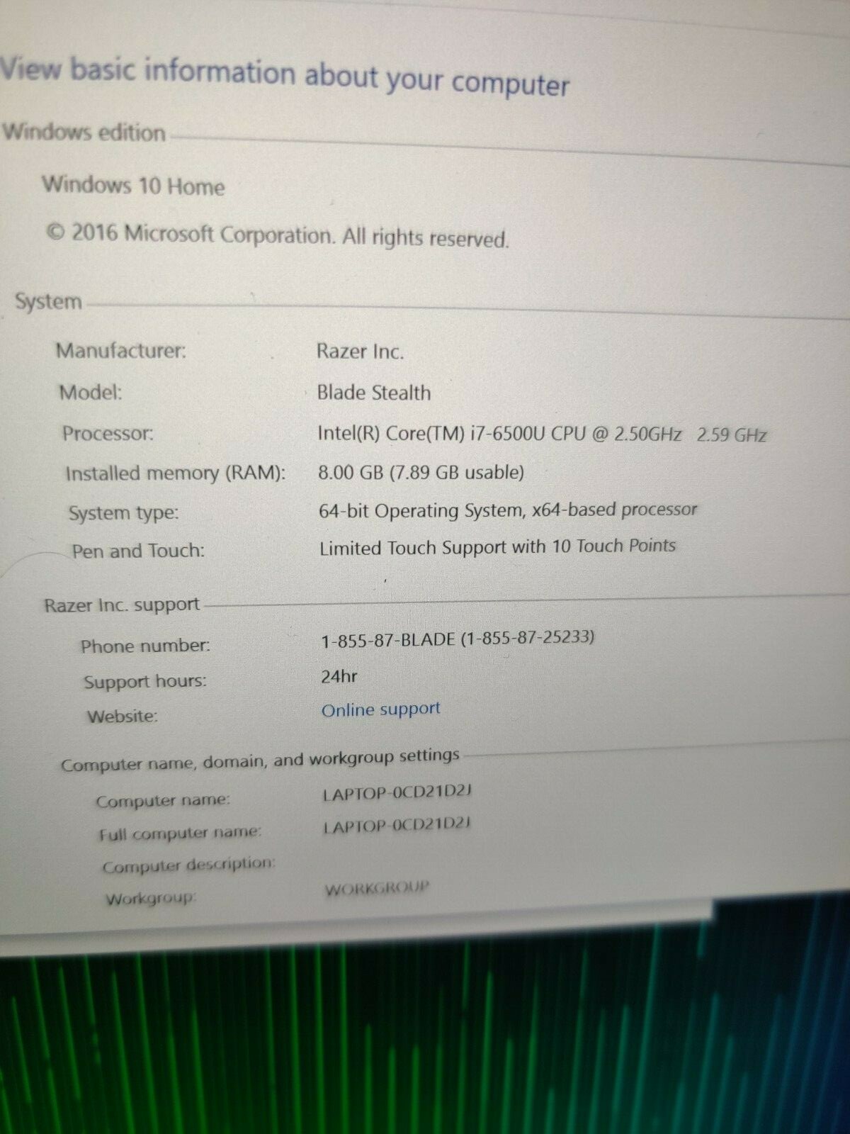 Razer Blade Stealth 13″ Core i7-6500U @ 2.5 GHz, 256 GB SSD memory, 8 GB ram