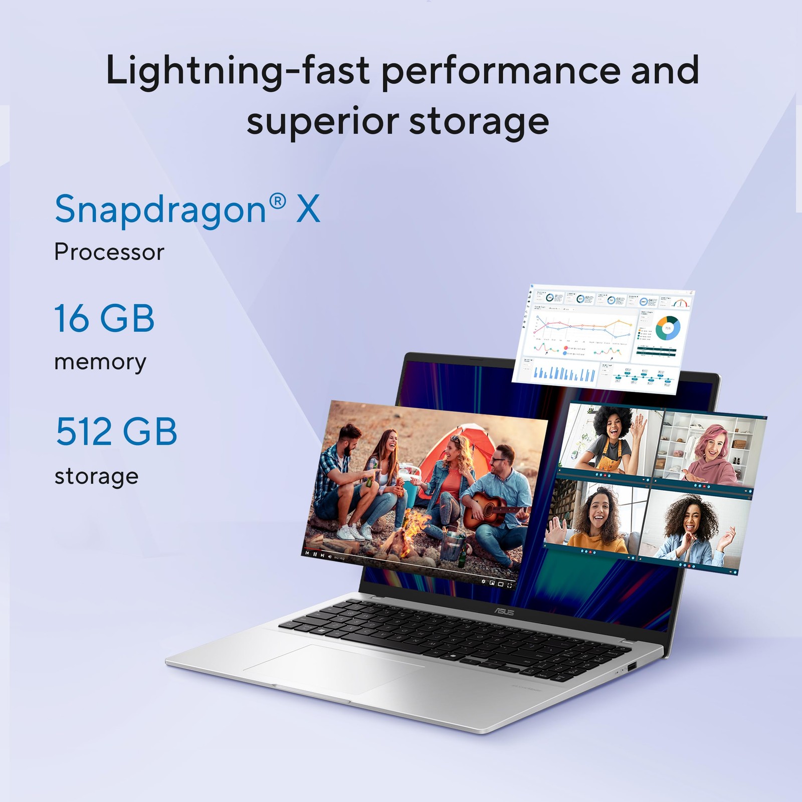 ASUS Vivobook 14″ Laptop Snapdragon X Adreno GPU 16GB 512GB Win 11H X1407QA-BS56